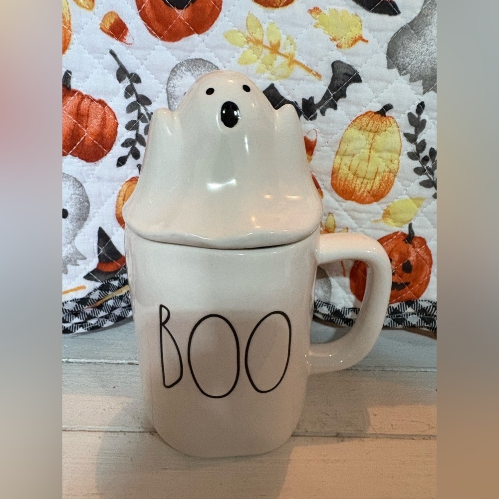 Rae Dunn White Ghost Mug with Lid